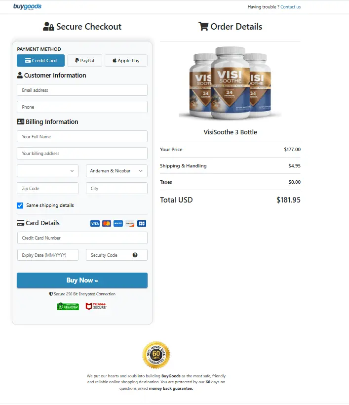 Visisoothe order Page